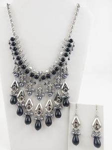 lot 163 image: Gerard Yosca  Stunning Waterfall Beaded Silver Tone Base Metal Bib Necklace & French Wire Dangle Earring Set.