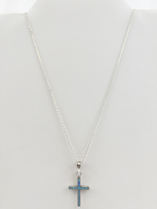 lot 164 image: Created Opal Sterling Silver Cross Pendant Necklace.