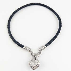 lot 166 image: Judith Ripka Sterling Silver Diamonique Heart Enhancer With Leather Cord.