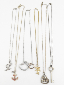 lot 168 image: Group of 7 Gold & Silver Tonebase Metal Pendant Necklaces.
