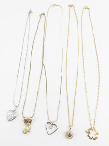 lot 169 image: Group of 5  Silver & Gold Tone Base Metal Pendant Necklaces.