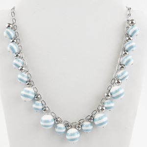 lot 179 image: Funky Blue & White Silver Tone Base Metal Statement Necklace.