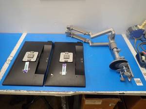 lot 71 image: LCD Dual Monitor Stand with x2 Dell P2317H LCD Monitors  23 screen with 1920 x 1080 HD Resolution  Includes power cables 