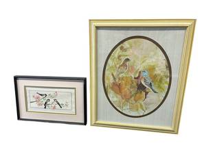 lot 29 image: Vintage Cross Stitch Chickadee Picture (11 x 16.75) & Framed Barbara Waldon Art Print (18.25 x 22.5)