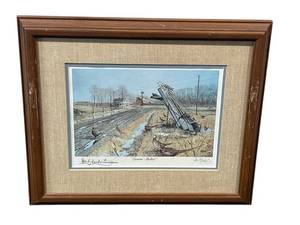 lot 38 image: Signed Les Kouba Leavin Shelter Framed Art Print (11.75 x 13.5)