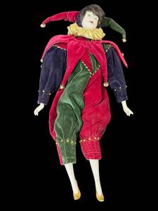 lot 39 image: Vintage Porcelain Male Harlequin Jester Doll (17 Tall)