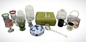 lot 102 image: Assorted Vintage Glassware Lot including CokeCoca Cola, Fenton, Mexican Art Glass, Vintage Hospitality Snack Set, and More