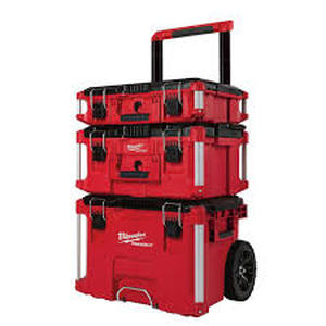 lot 1 image: Milwaukee PACKOUT 22 in. Rolling Tool Box, 22 in. Large Tool Box and 22 in. Medium Tool Box ProSystem Low Profile Handle Customer Returns See Pictures