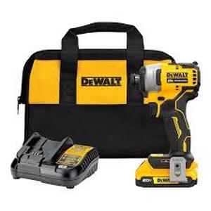 lot 10 image: DEWALT ATOMIC 20V Max Lithium-Ion Brushless Cordless Compact 14 in. Impact Driver Kit with 2.0Ah Battery, Charger and Bag   Customer Returns See Pictures