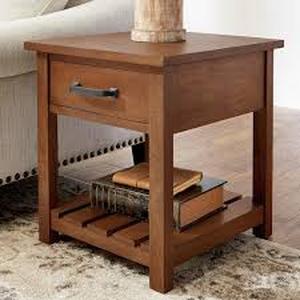 lot 15 image: Home Decorators Collection Danforth Square Antique Patina Finish Wood 1 Drawer End Table (22 in. W x 24.5 in. H)   Customer Returns See Pictures