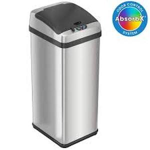 lot 18 image: iTouchless 13 Gal. Stainless Steel Square Extra-Wide Lid Opening Motion Sensing Touchless Trash Can   Customer Returns See Pictures