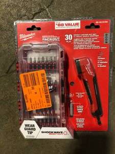 lot 11 image: Milwaukee SHOCKWAVE Impact-Duty Alloy Steel Drill and Screw Driver Bit Set with Right Angle Adapter    Customer Returns See Pictures