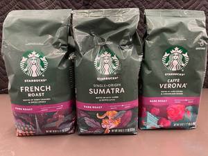 lot 1 image: Starbucks Dark Roast Coffee Collection Caff Verona, French Roast, Single-Origin Sumatra - 3 Bags of 18oz Each