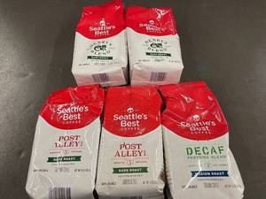 lot 5 image: Assortment of 5 Bags Seattles Best Ground Coffee including Dark Roast and Decaf