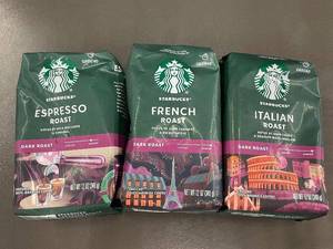 lot 25 image: Assortment of 3 Starbucks Dark Roast Coffees - Espresso, French, and Italian