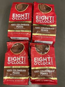 lot 54 image: Lot of 4 Eight OClock Coffee 100% Colombian Peaks Medium Roast, 11 oz Bags