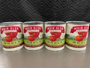lot 56 image: Set of 4 Muir Glen Organic Fire Roasted Whole Tomatoes 28 oz Cans
