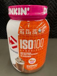 lot 106 image: WA 5 - Dymatize ISO100 Hydrolyzed Protein Powder in Dunkin Mocha Latte Flavor - 22.9 oz