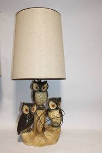 Vintage Owl Trio Table Lamp with Shade