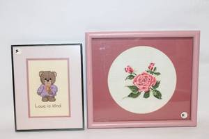 lot 3 image: Set of 2 Framed Cross-Stitch Art Pieces