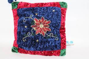 lot 60 image: Holiday Themed Velvet Throw Pillow with Poinsettia Design