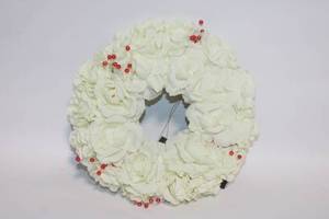 lot 61 image: Floral Holiday Wreath with White Roses and Red Accents