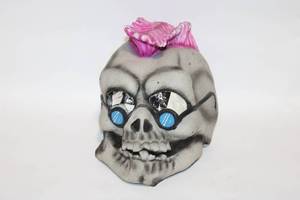 lot 70 image: Decorative Skull with Pink Mohawk and Glasses