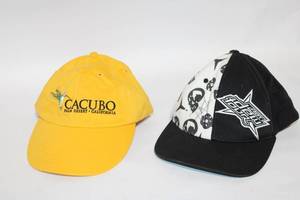 lot 94 image: Set of 2 Adjustable Caps - Cacubo Palm Desert and Ed Hardy Style