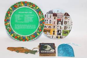 lot 109 image: Vintage Decorative Plates, Wooden Fish Ruler and Unique Decor Items Set