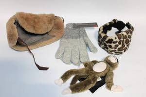 lot 120 image: Winter Accessories Set Aviator Hat, Thinsulate Gloves, and Leopard Ear Warmer