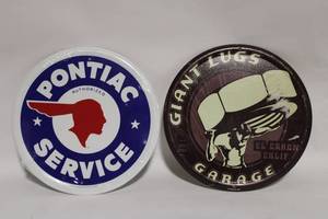 lot A-155 image: Set of 2 Vintage Style Metal Garage Signs - Pontiac and Giant Lugs