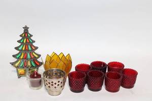 lot 159 image: Collection of Candle Holders with Metal Christmas Tree
