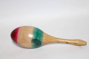 lot 169 image: Vintage Wooden Maraca with Colorful Stripes