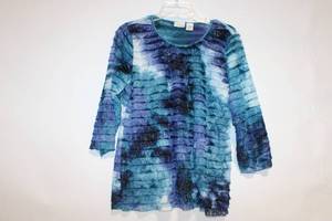 lot 203 image: Kim Rogers Womens 1X Blue Tie-Dye Long Sleeve Top