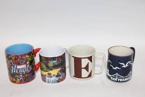 lot 229 image: Set of 4 Assorted Themed Ceramic Coffee Mugs