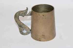 lot 230 image: Vintage Brass Mug with Ornate Dragon Handle