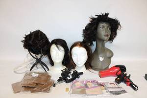 lot 241 image: Comprehensive Wig Styling and Display Set with Mannequin Heads