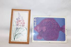 lot 265 image: Framed Art Prints The Magic Fish by Linda Powell and Signed Sand-Pressed Tile - Alaska