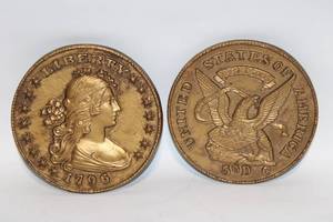 lot 308 image: Pair of Liberty 1796 Coin Replica Wall Plaques