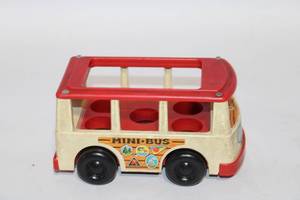 lot 332 image: Vintage Fisher-Price Mini Bus Toy with Rolling Wheels