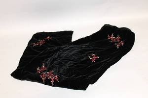 lot 357 image: Bloomingdales Large Black Velvet Pants with Embroidered Floral Design