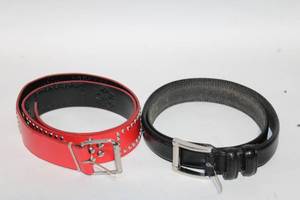 lot 419 image: Set of 2 Leather Belts - Red Studded and Black Classic