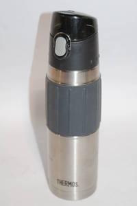 lot 420 image: Stainless Steel Thermos with Flip-Top Lid and Grip