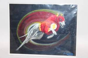 lot 462 image: Original Artwork by Jacqueline Munro - Whimsical Dog in Costume