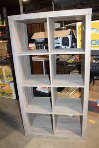 lot 491 image: Gray Wood Bookshelf with 8 Compartments