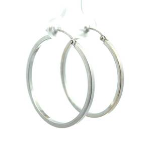 Round Square Edge Hoop Earrings in 14k White Gold