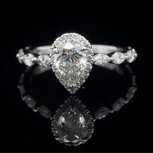 NEIL LANE 1.36 Carat Pear Diamond Pav Halo Ring in 14k White Gold VIDEO