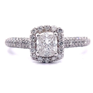 0.80 Carat Diamond Pav Cushion Halo Cathedral Ring in 14k White Gold VIDEO