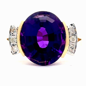 Amethyst & Diamond Ballerina Split Shank Ring in 14k Yellow Gold VIDEO
