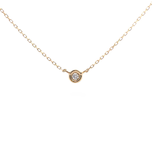 NEW Petite Round Diamond Solitaire Bezel Necklace in 14k Yellow Gold